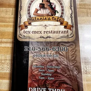 Front of menu