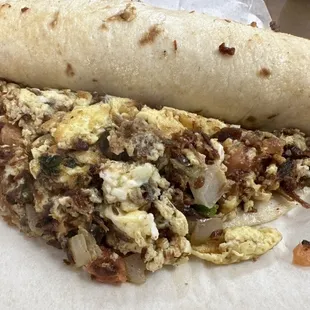 Machacado breakfast taco