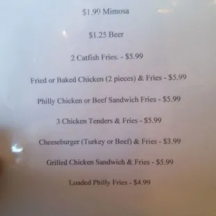 Happy Hour menu..from 2 to 6pm.