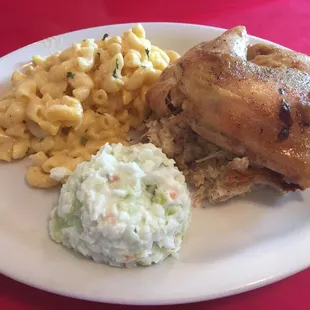 Chicken and dressing with Mac &amp; cheese &amp; cole slaw