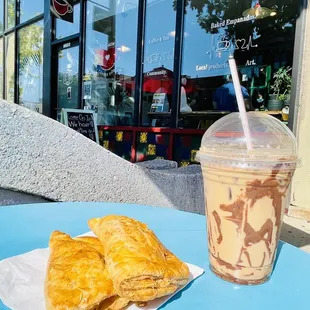 two pastries and a drink