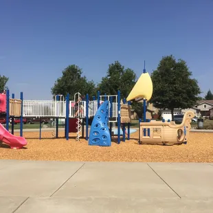 Pirate ship themed play structure. Sort of on the small side.