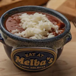 a bowl of chili and rice