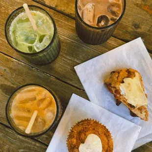 The Cardee Bee, Pep Pep Hooray, Strawberry Matcha, Blueberry Muffin, Cheddar Scone