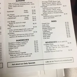 menu and prices