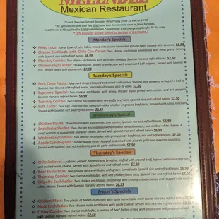 Updated Specials as of March 9th, 2022 (RIP B.I.G.). No more calabacitas on Wednesday.