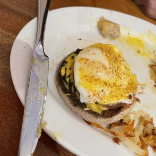 Second plate with burnt ass English muffin