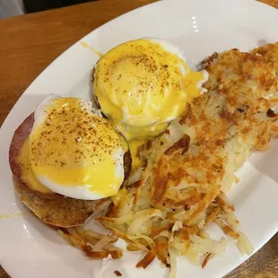 First eggs Benedict with hair under egg