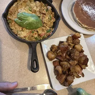 Mexican frittata with potatoes and 2 Pancakes