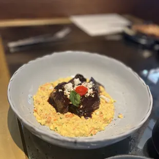 Braised short rib and eggs