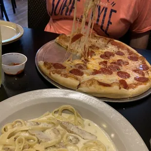a pizza and pasta