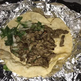 Fajita on home made corn tortilla.