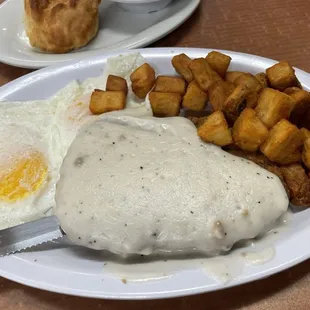 Country Fried Steak, eggs, home fries