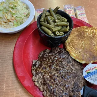 Hamburger Steak with green beans and side salad