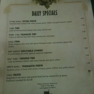 the daily specials