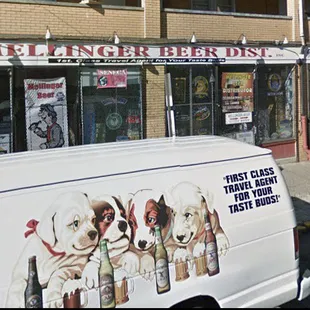 a van parked in front of a building