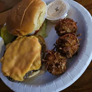 Burger and tots.