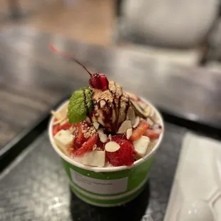 Strawberry shaved ice with cheesecake bites