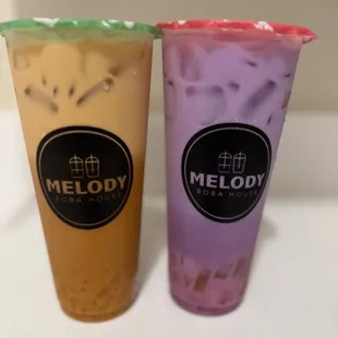 Thai milk tea with coconut jelly &amp; Ube with fresh milk with rainbow jelly