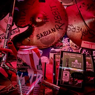 a drum and a can of beer