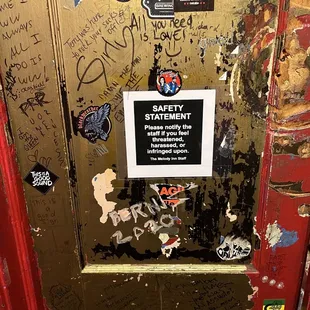 Clean - yet - interesting bathrooms. The sign sums up the fact that they really care about people :)