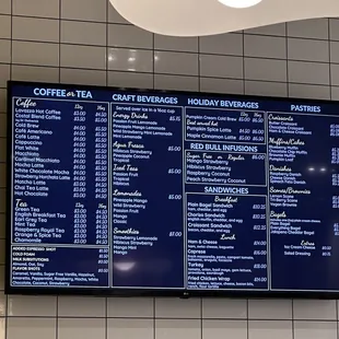 a menu on the wall