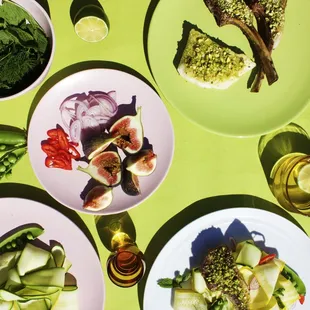 a variety of plates of food