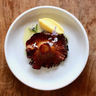 Candied Chanterelle with meyer lemon curd