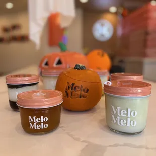 IG: @foodieadbrentures Osmanthus Oolong Jelly, Matcha Coconut Jelly, Meloween pumpkin