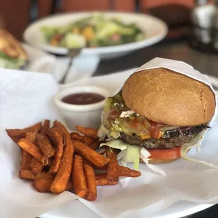 The Burger and Sweet Potato Fries