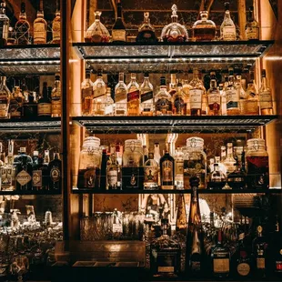 a wall of liquor bottles