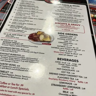 Menu. The other side has lunch/dinner fare.