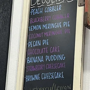 Dessert menu