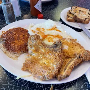 Fried pork chops and eggs