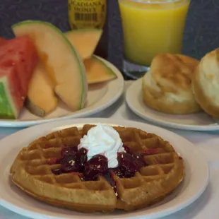 Homemade Waffle with Strawberry Topping