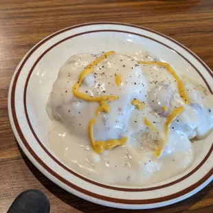 Biscuits and gravy, I added mustard before taking picture.