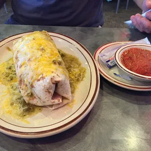 Breakfast burrito- your choice of taco meat, pulled pork, or chicken inside
