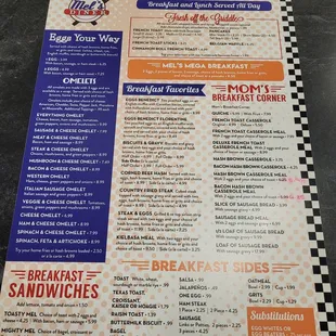 the menu for mel's diner