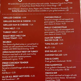 menu for mel's lunch menu