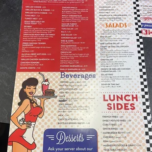 the menu for the meal