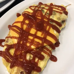Omelet with my ketchup handy work.