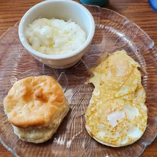 2 eggs grits, biscuit