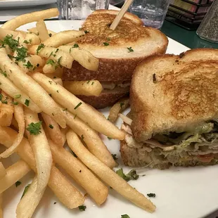 Turkey Pesto Melt, nuclear hot fries! GET THIS!