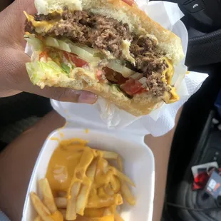 Double Cheese Burger +Cheese Fries