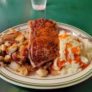 NY Steak and egg whites. Sorry it looked so good I already  added my hot sauce and took a bite.