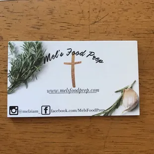 a business card on a table