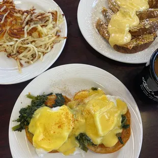 Veggie Benedict, Hash browns, Egg Nog French Toast