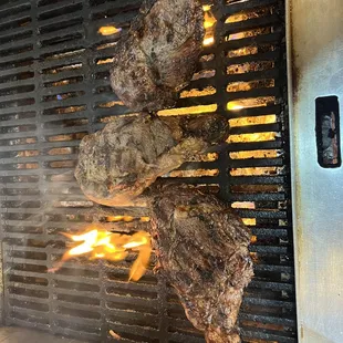 Every Friday we have ribeyes and grilled chicken with baked potatoes and salad