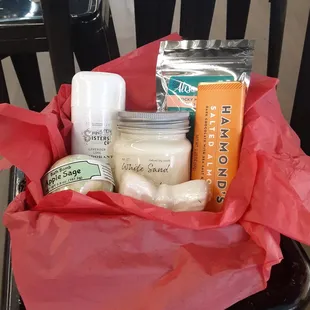 a variety of products in a basket