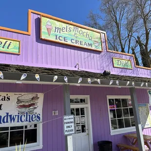 Bright and colorful signage on the outside of the building